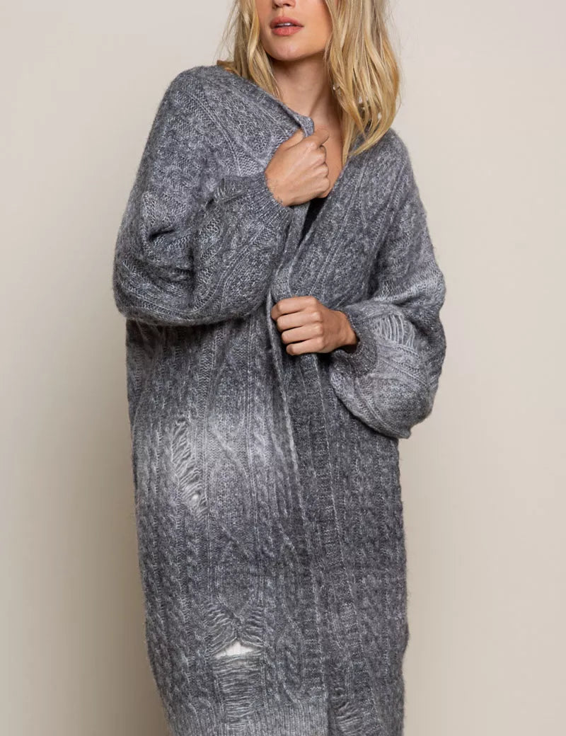 POL Distressed Cable-Knit Ombre Dying Cardigan on Simply Obsessed