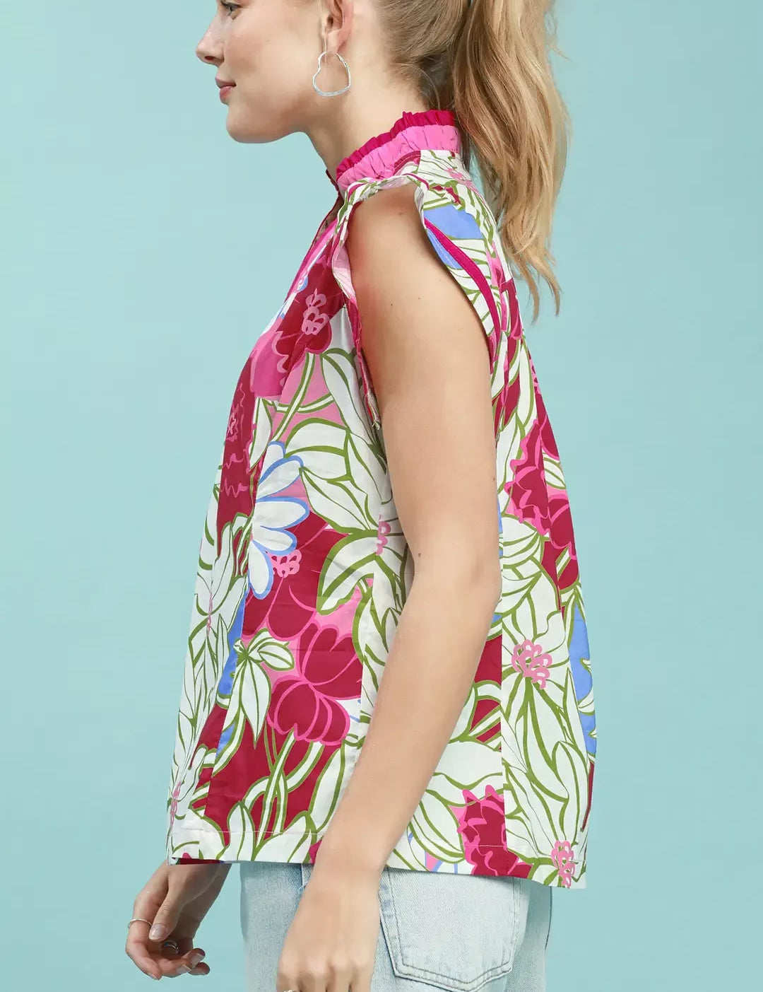 UMGEE Bold Floral Flutter Sleeve Top on Simply Obsessed
