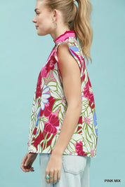 UMGEE Bold Floral Flutter Sleeve Top on Simply Obsessed