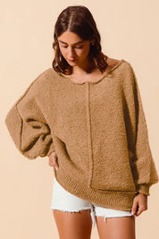 SO ME Loose Fit Exposed Seam Slouchy Boucle Sweater on Simply Obsessed