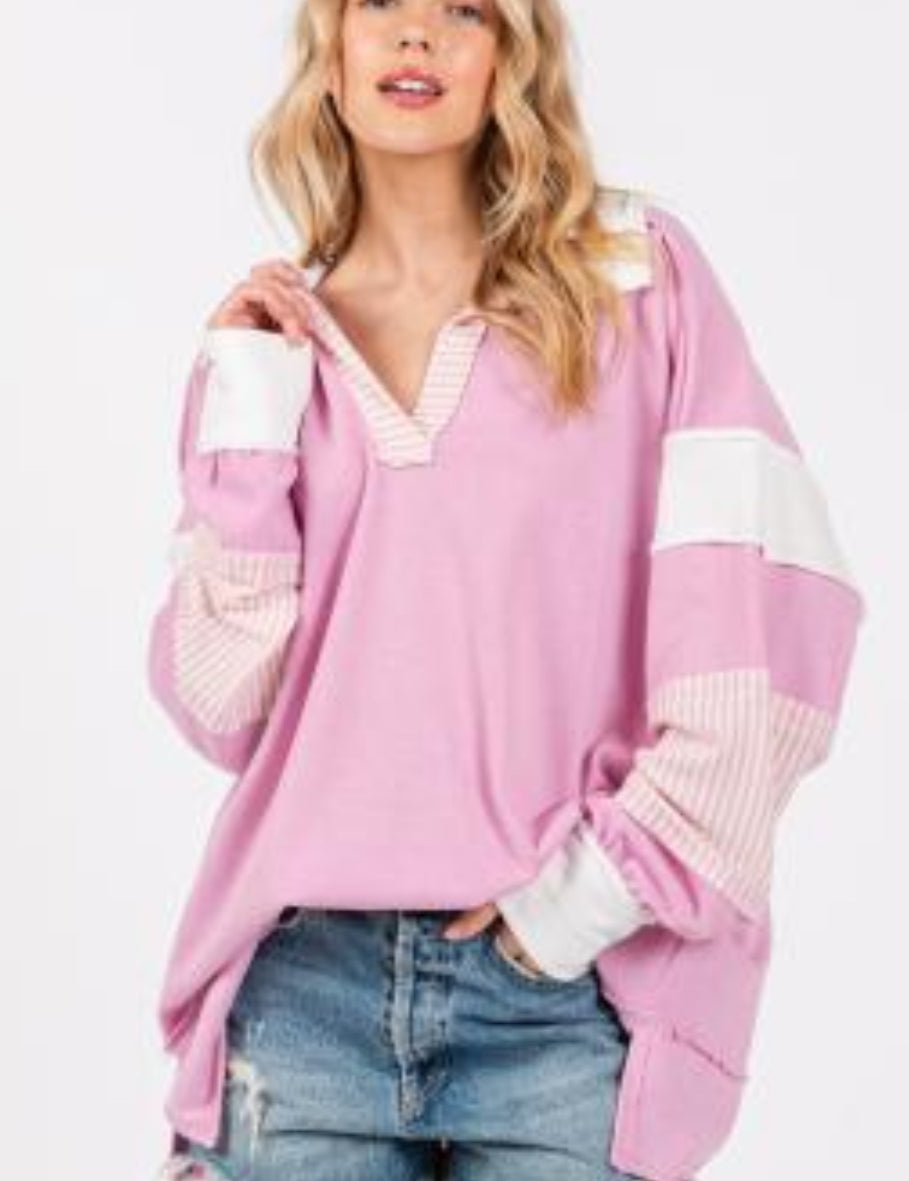 CES FEMME Candy Striped Knit Top - PINK on Simply Obsessed
