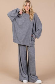 CES FEMME Cozy Long Sleeve Lounge Set - BLACK on Simply Obsessed