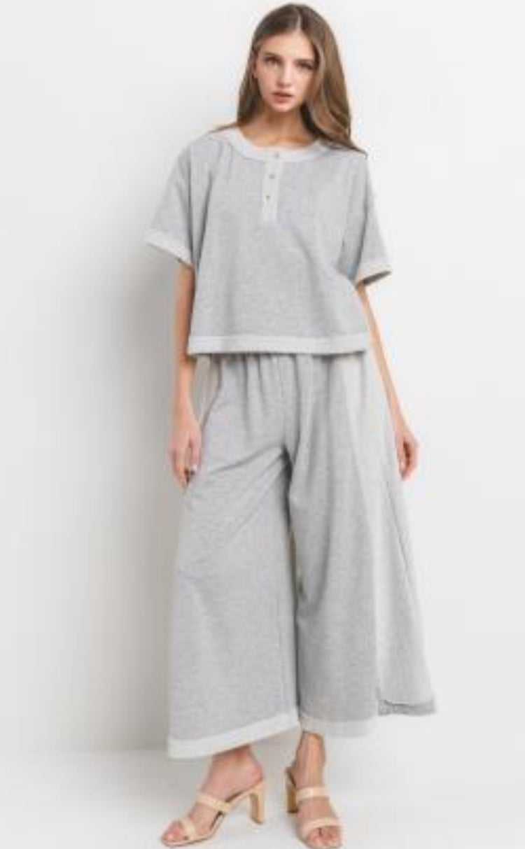 CES FEMME Everyday Wide Leg Pant Set w/ French Terry Patch - HEATHER GREY on Simply Obsessed