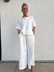 CES FEMME Knit Raw Edge Top and Pants Set - IVORY on Simply Obsessed