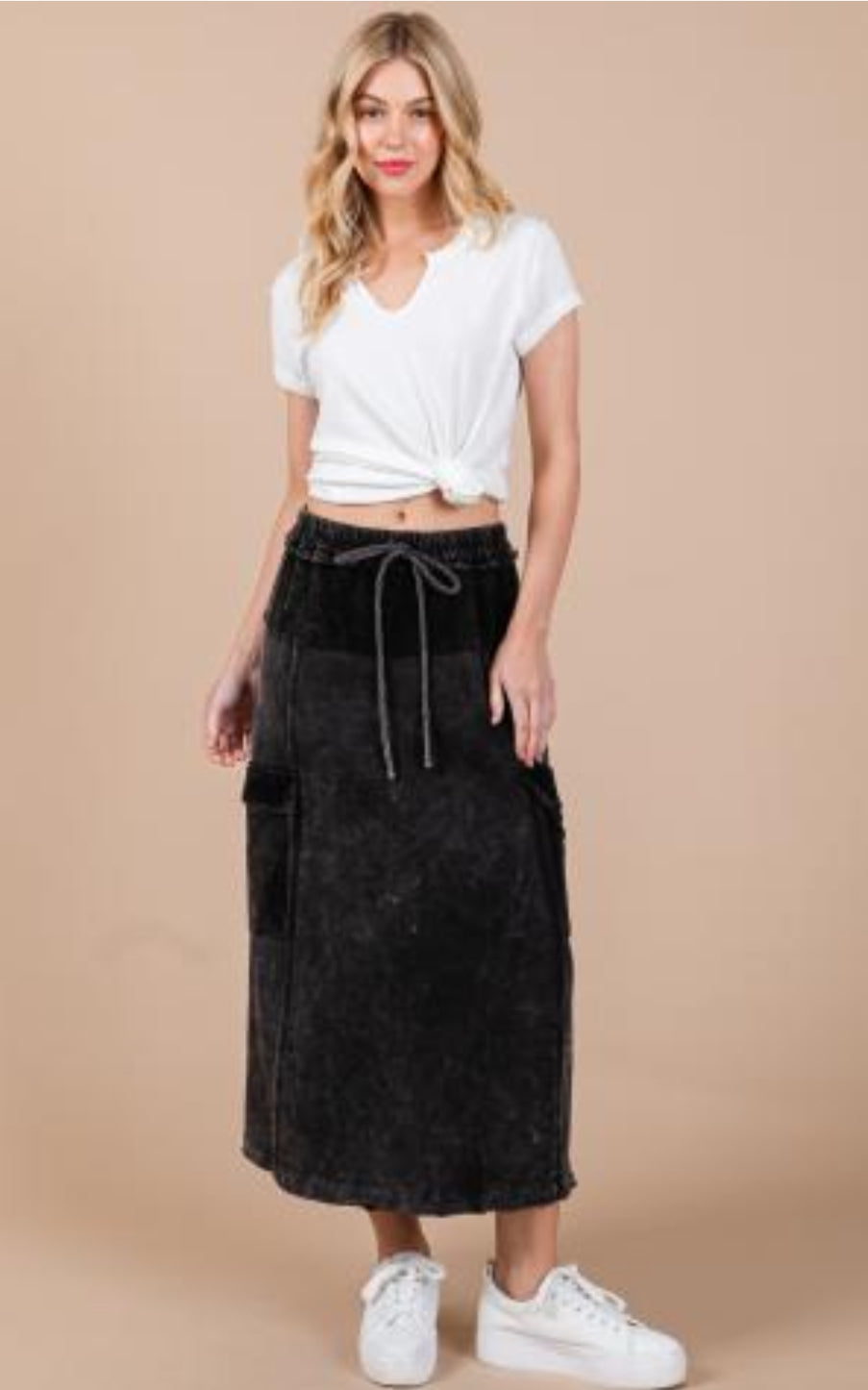CES FEMME Mineral Wash Cargo Skirt - BLACK on Simply Obsessed
