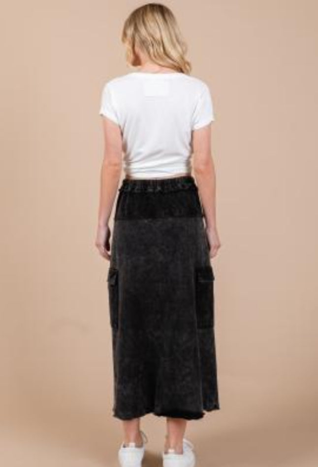 CES FEMME Mineral Wash Cargo Skirt - BLACK on Simply Obsessed