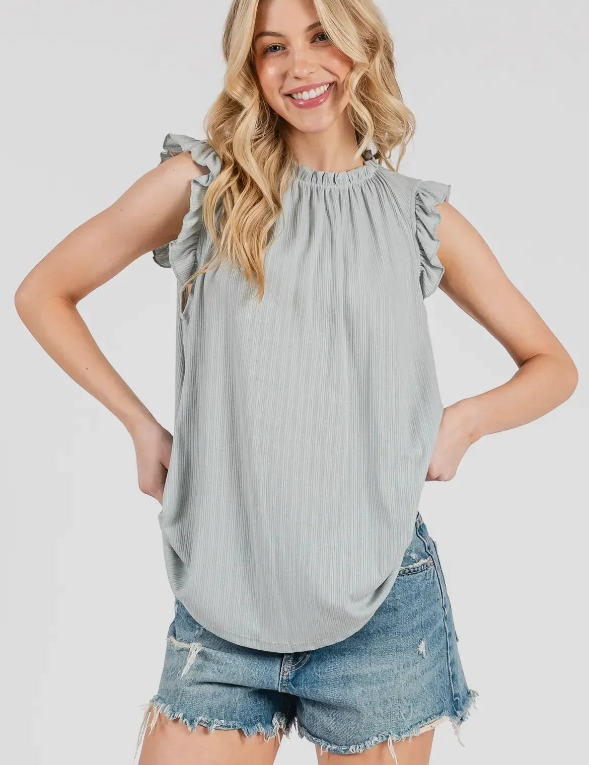 CES FEMME Ruffle Neck Top on Simply Obsessed