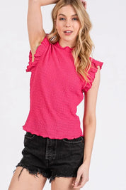 CES FEMME Ruffled Smocked Top on Simply Obsessed