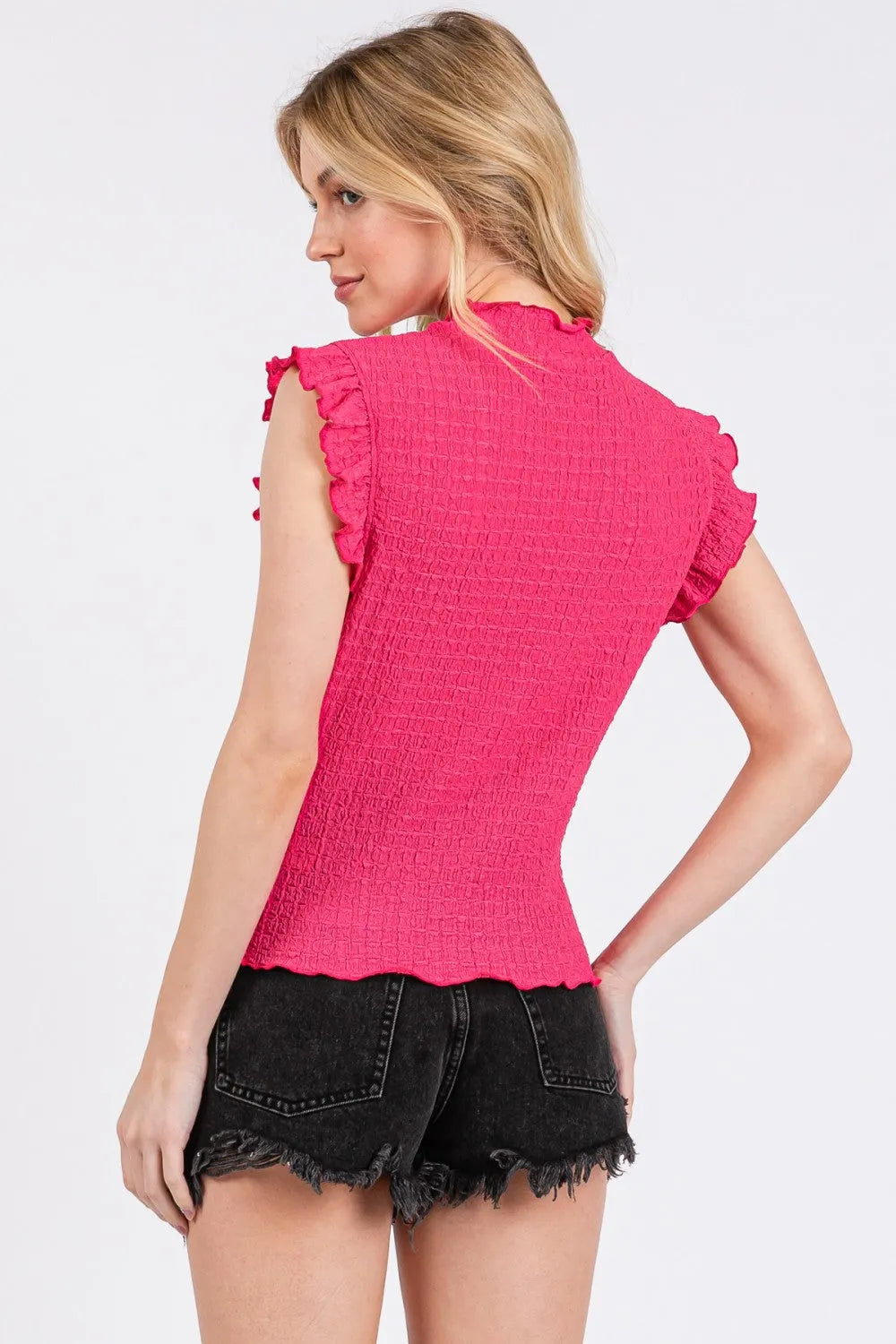 CES FEMME Ruffled Smocked Top on Simply Obsessed