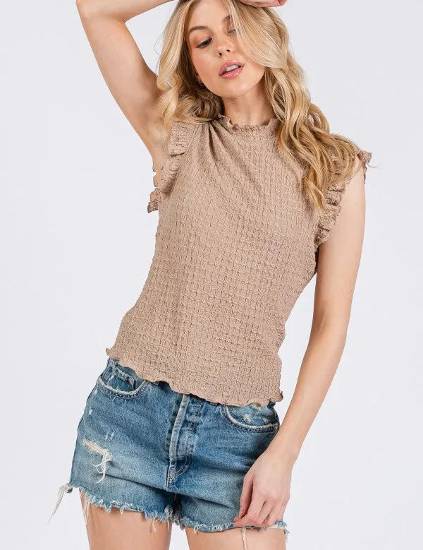 CES FEMME Ruffled Smocked Top on Simply Obsessed
