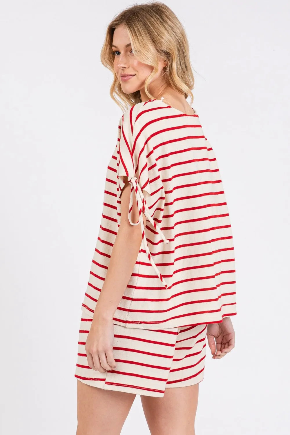 CES FEMME Striped Short Set w/ Ties - RED on Simply Obsessed
