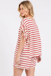 CES FEMME Striped Short Set w/ Ties - RED on Simply Obsessed