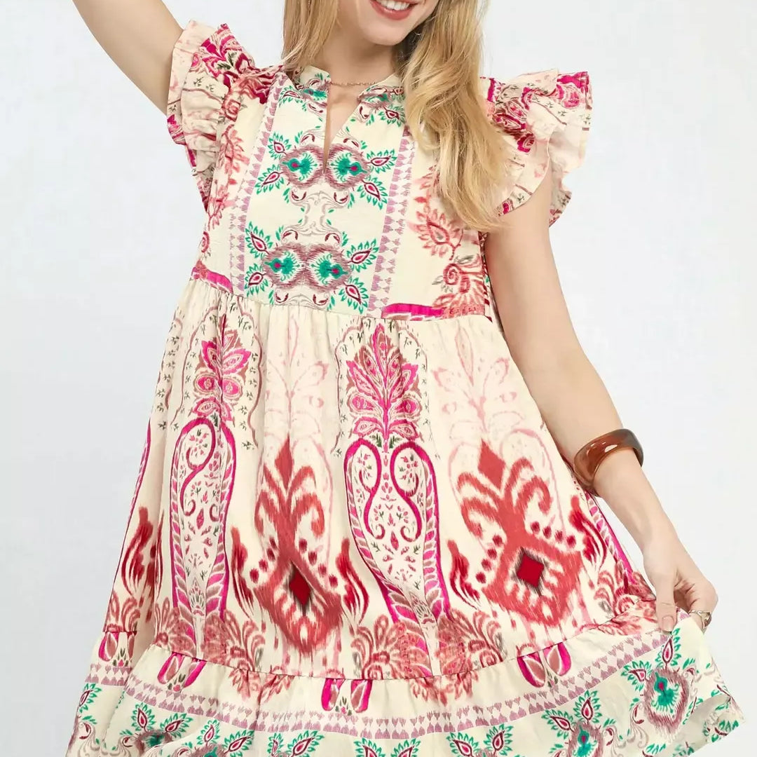 UMGEE Mix Ruffle Sleeve Boho Print Dress on Simply Obsessed