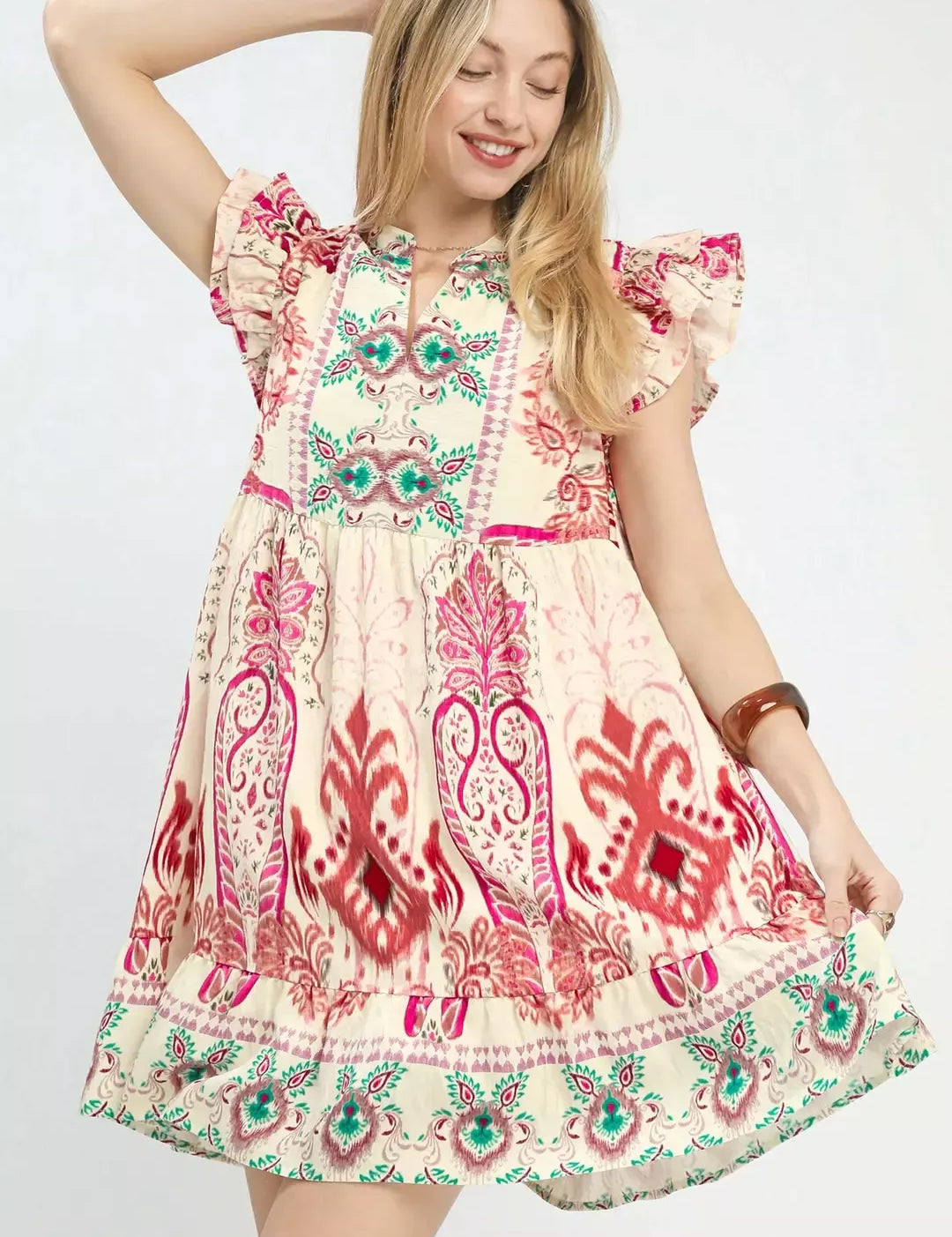 UMGEE Mix Ruffle Sleeve Boho Print Dress on Simply Obsessed