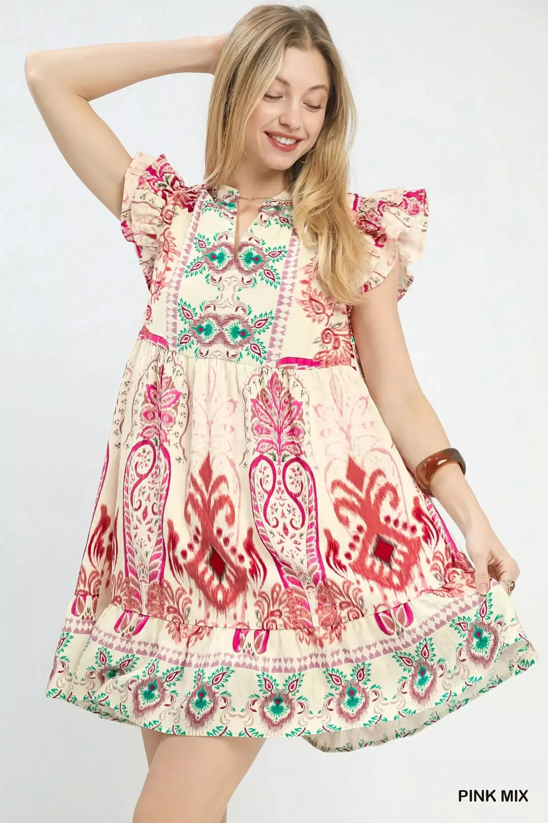 UMGEE Mix Ruffle Sleeve Boho Print Dress on Simply Obsessed