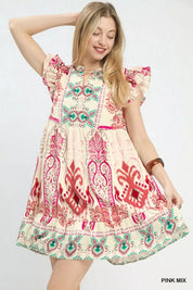 UMGEE Mix Ruffle Sleeve Boho Print Dress on Simply Obsessed