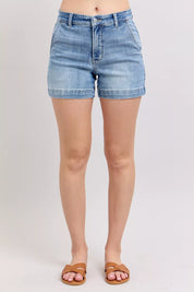 JUDY BLUE Mid Rise Denim Shorts on Simply Obsessed