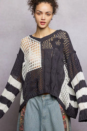 POL Color-Blocked Stripe Pattern Knit Top with Twisted Weave on Simply Obsessed