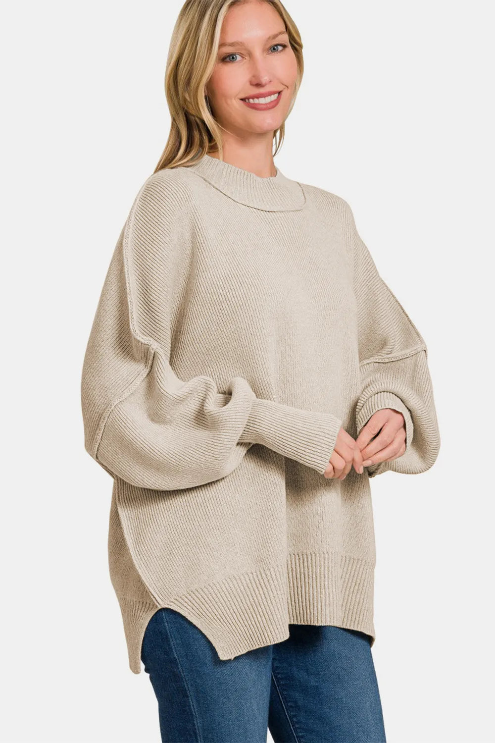 ZENANA Side Sit Oversize Sweater on Simply Obsessed