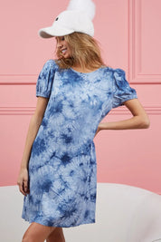 BiBi Puff Sleeve With Side Pockets Tie Dye Dress on Simply Obsessed