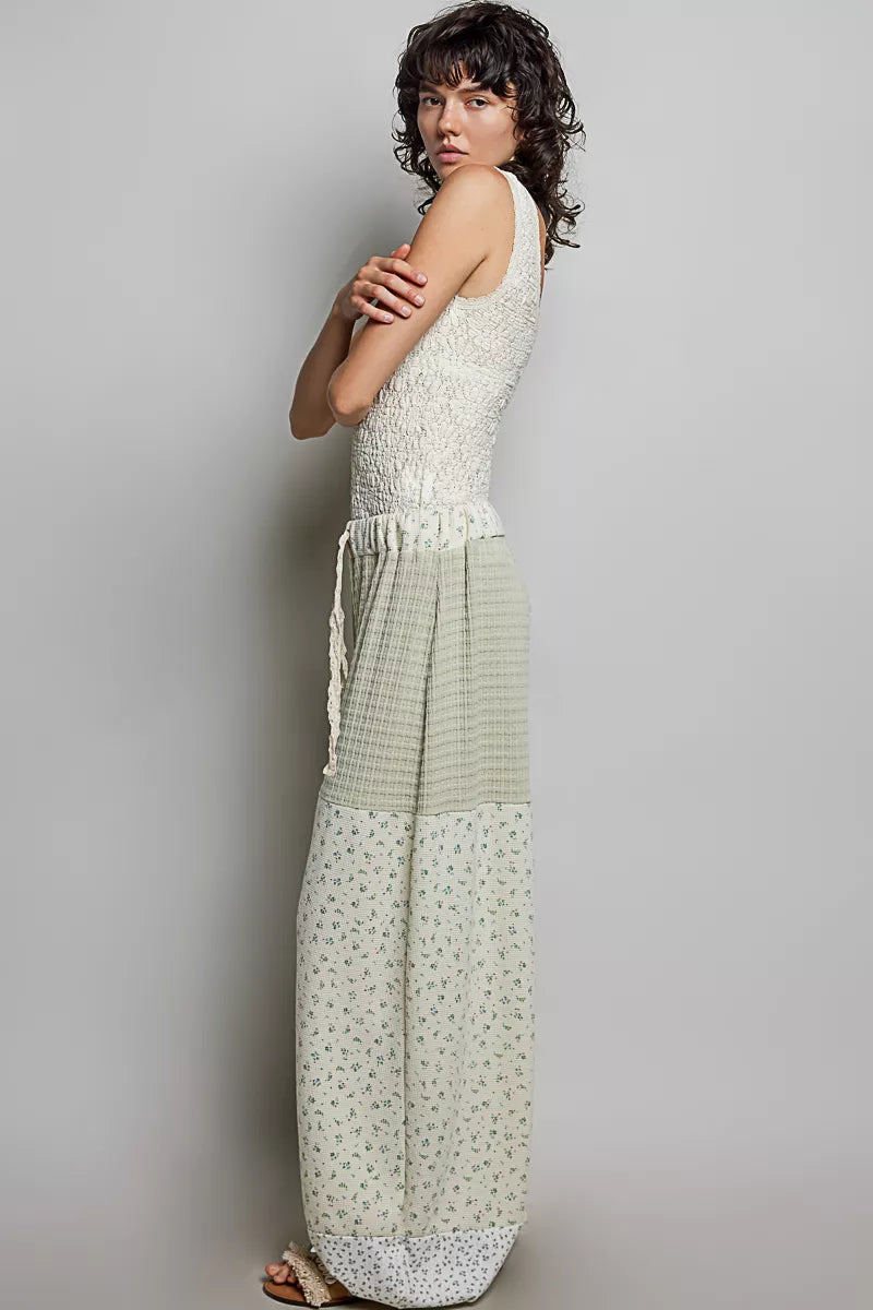 POL Patchwork Mixed Knit Wide Leg Pants on Simply Obsessed