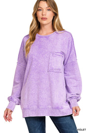 ZENANA Halo Washed French Terry Exposed-seam Sweatshirt on Simply Obsessed