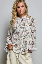 POL Floral Lace Trim Pintuck Button-Down Shirt on Simply Obsessed