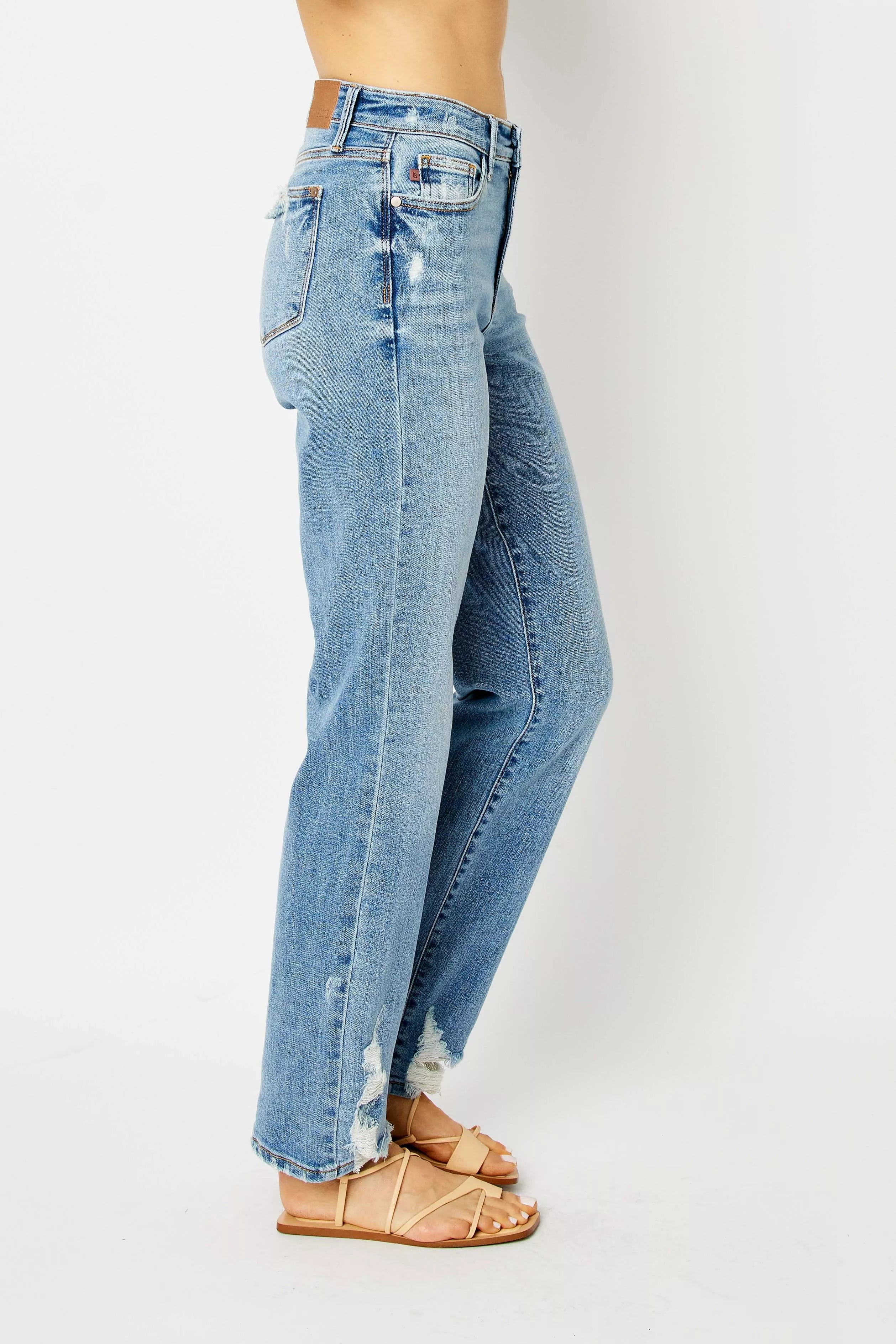 Judy Blue Full Size High Waist Straight Jeans with Heavy Destroy Plus Size on Simply Obsessed