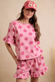 BIBI Polka Dots Printed Ruffled Detail Top And Shorts Set **DOORBUSTER** on Simply Obsessed