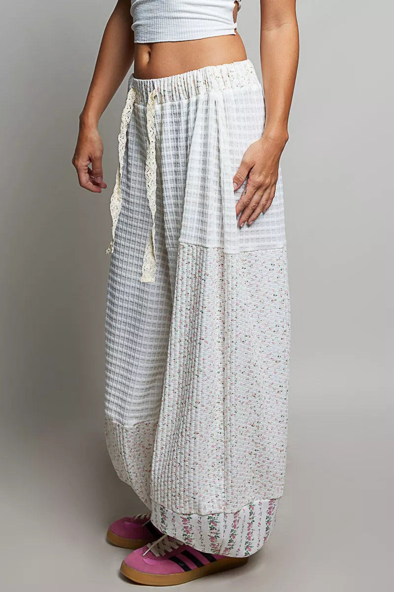 POL Patchwork Mixed Knit Wide Leg Pants on Simply Obsessed