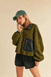 Aemi + Co Collared Neck Zip Up Sherpa Jacket on Simply Obsessed