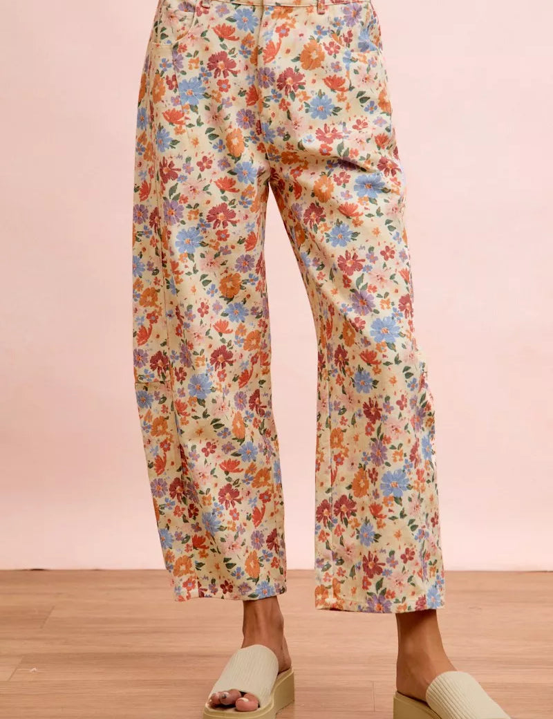 BIBI Washed Floral Printed Twill Barrel Pants **FALL DEBUT SALE** on Simply Obsessed