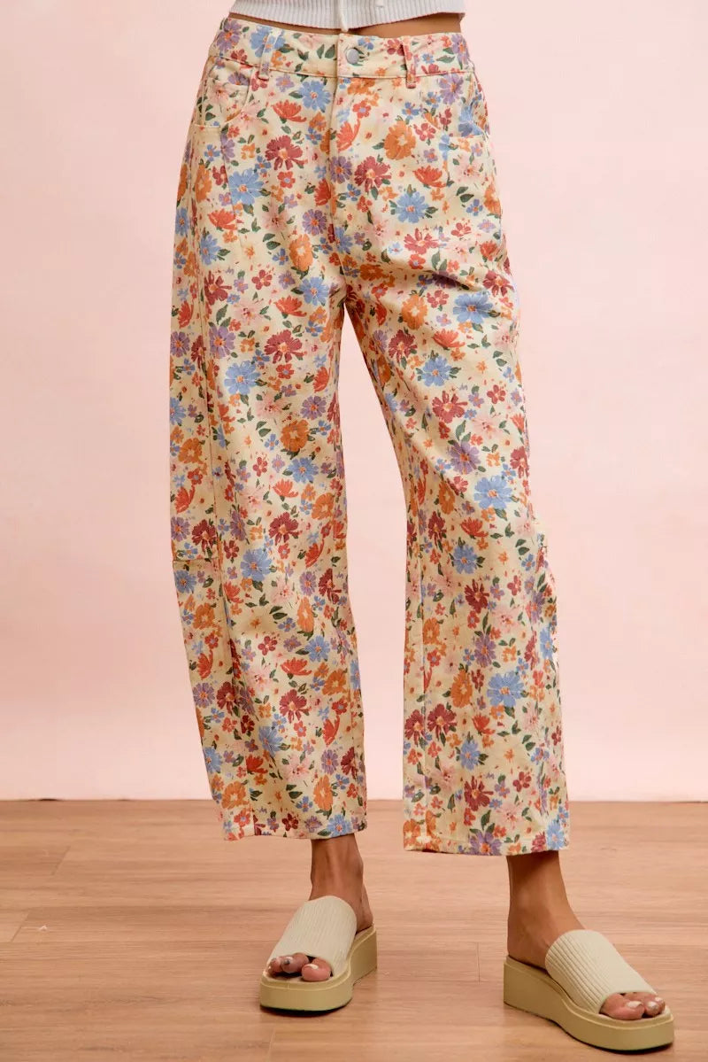 BIBI Washed Floral Printed Twill Barrel Pants **FALL DEBUT SALE** on Simply Obsessed