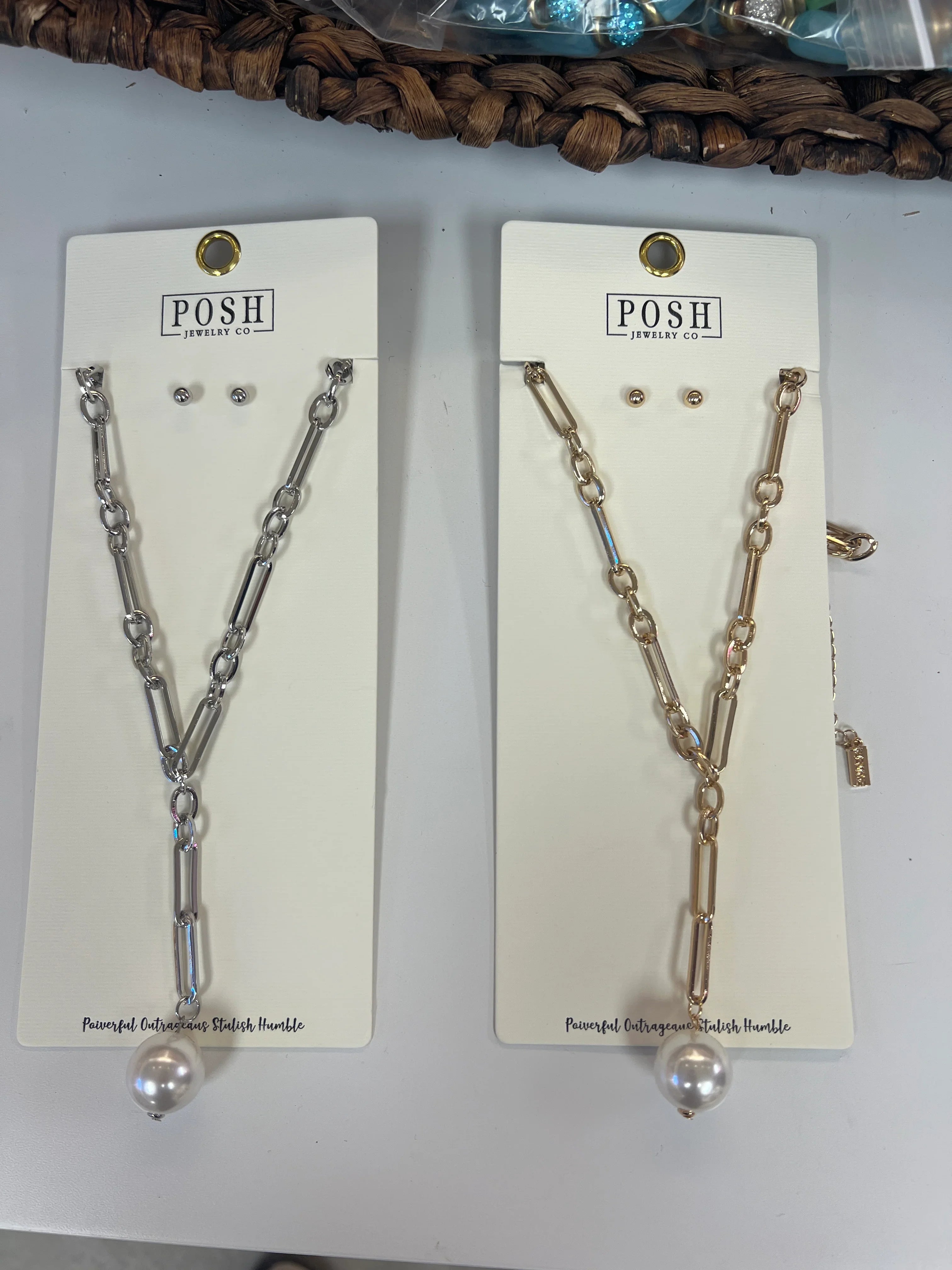 Chain w/ Pearl Charm Necklace & Earring Set on Simply Obsessed