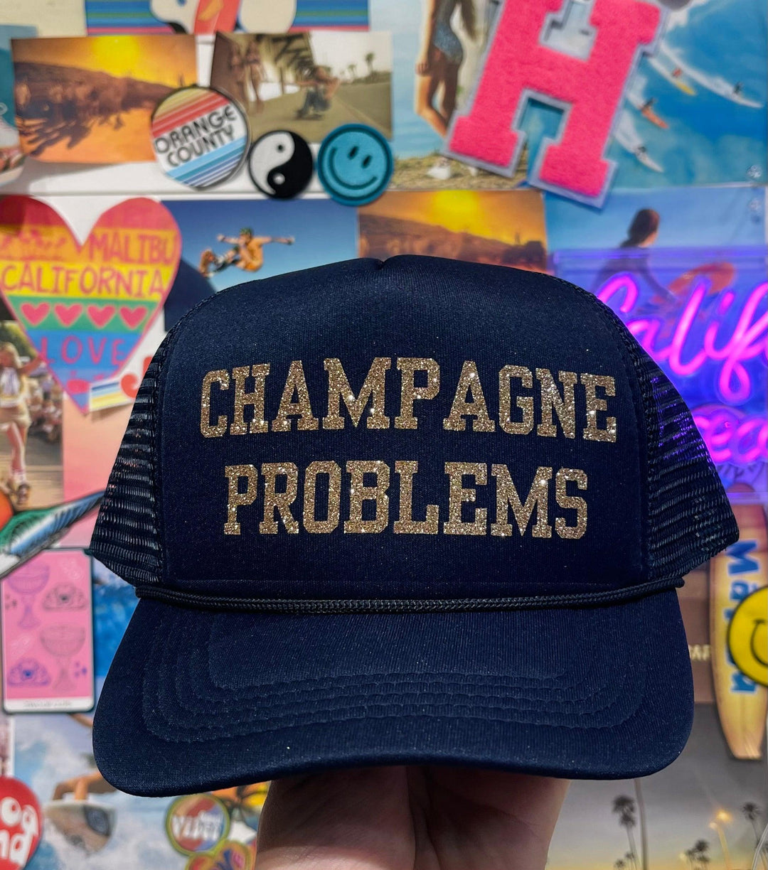 Champagne Problems Trucker on Simply Obsessed