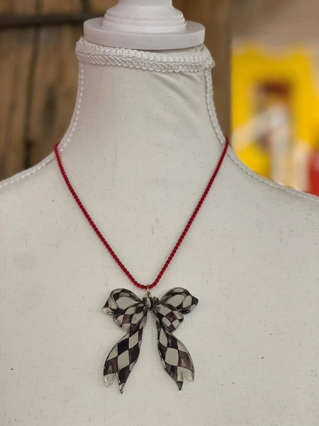 Checkered Bow Necklace on Simply Obsessed