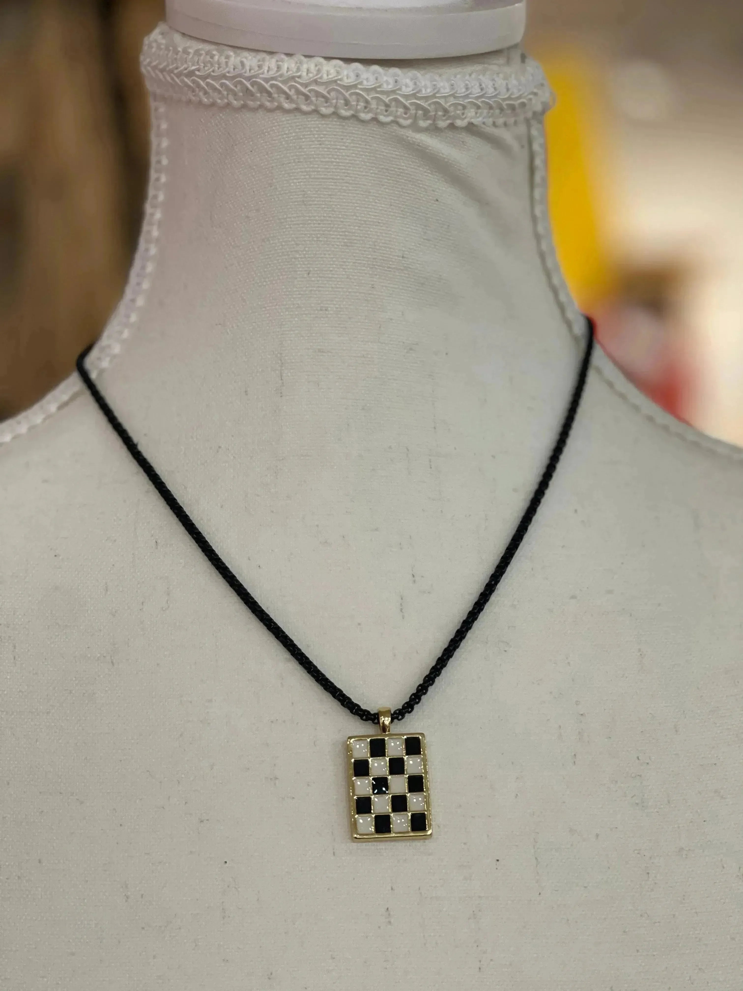 Checkered Charm Necklace on Simply Obsessed