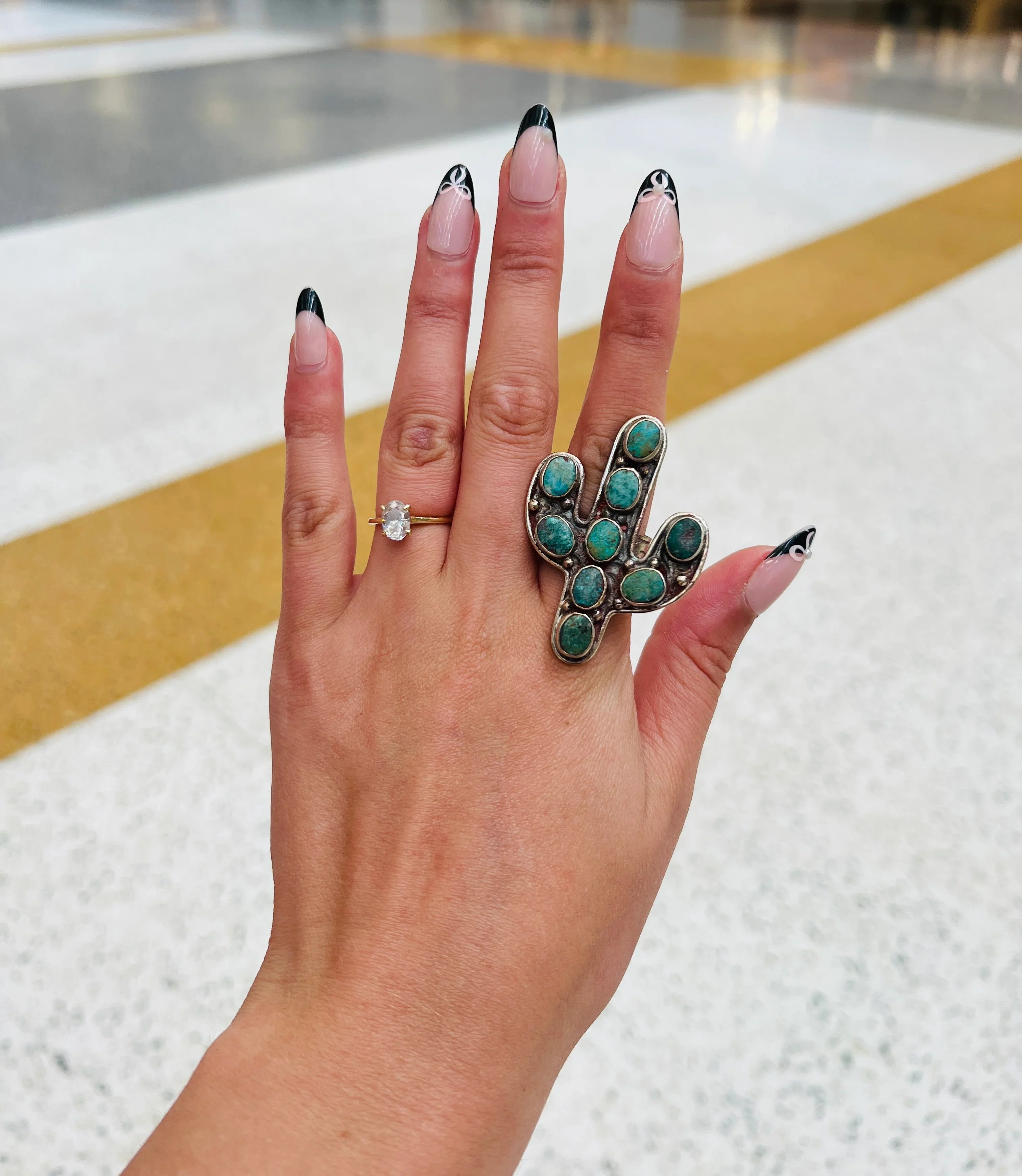 Chrysocolla Cactus Tibetan Silver Adjustable Ring on Simply Obsessed