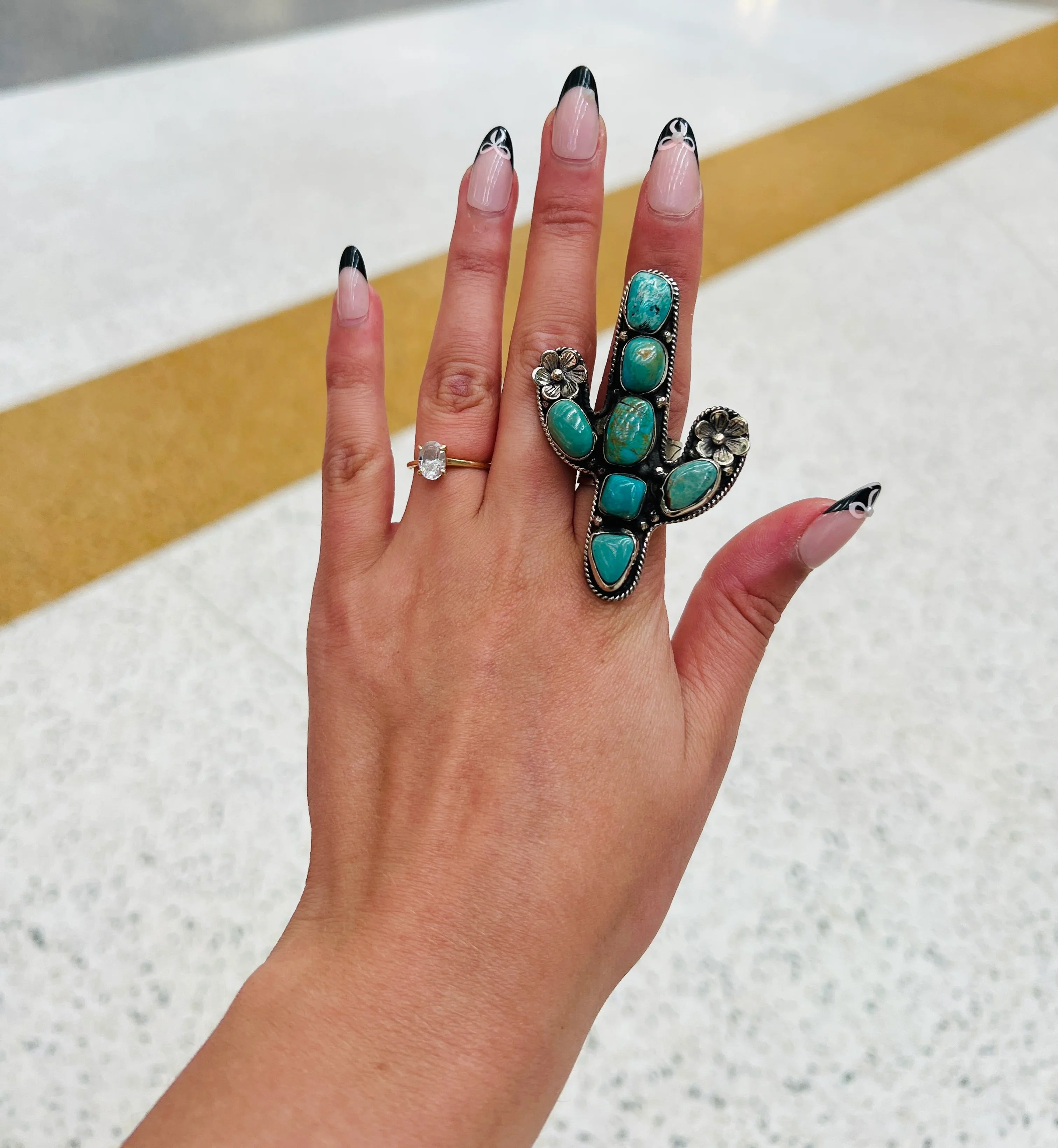 Chrysocolla Floral Cactus Tibetan Silver Adjustable Ring on Simply Obsessed