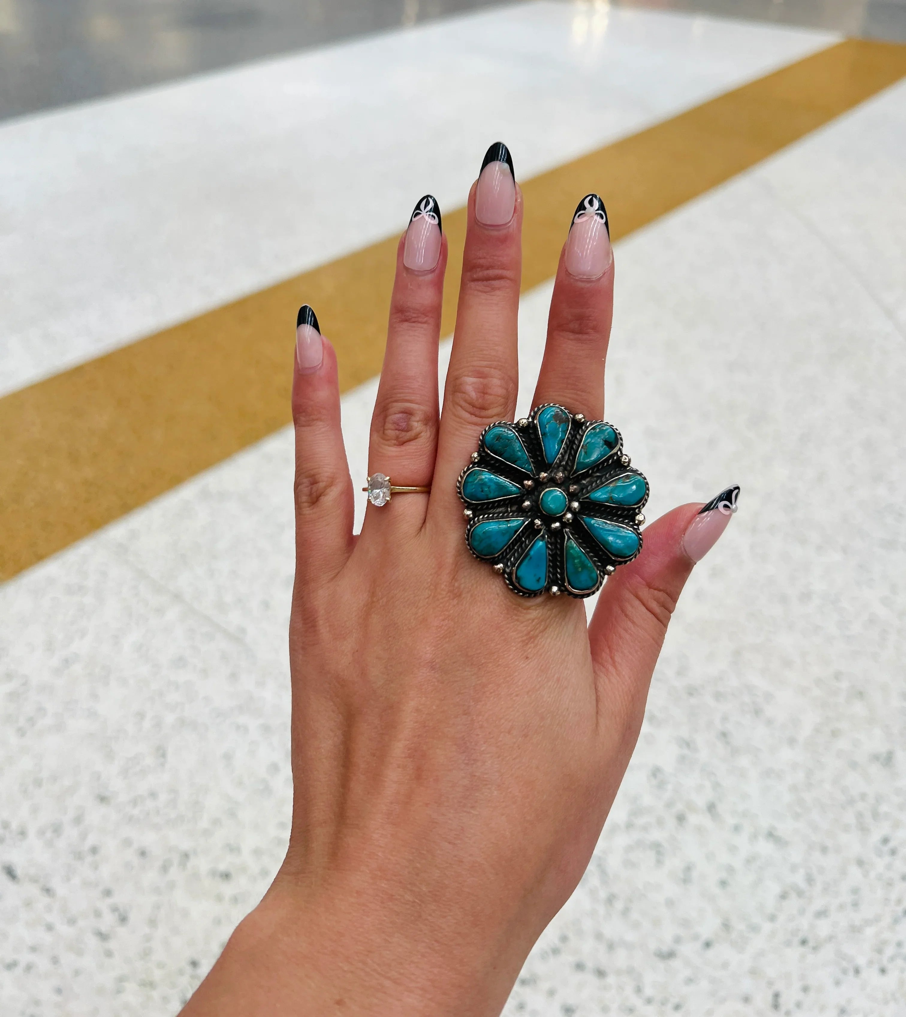 Chrysocolla Flower Tibetan Silver Adjustable Ring on Simply Obsessed