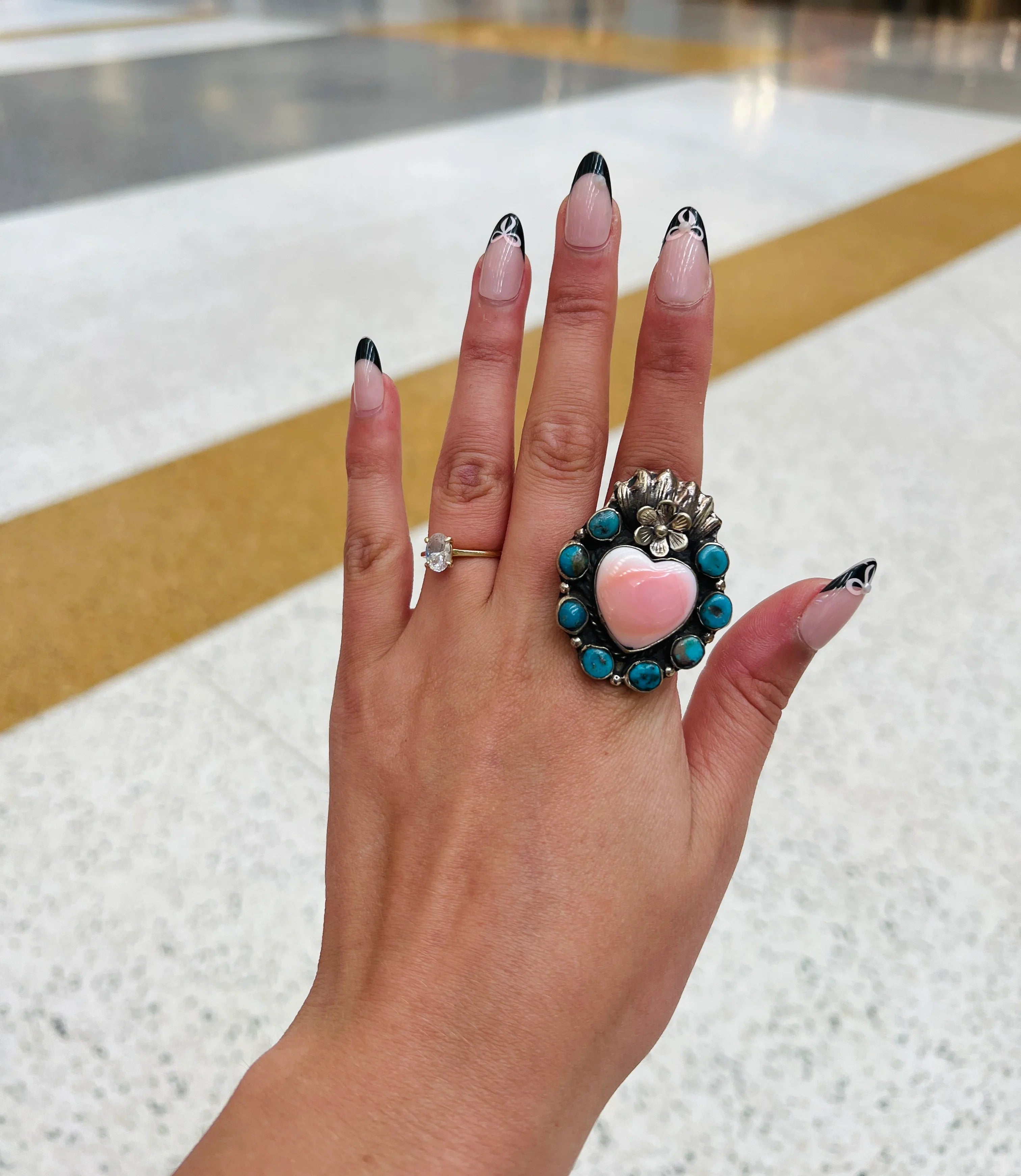 Chrysocolla Pink Conch Tibetan Silver Adjustable Ring on Simply Obsessed