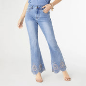 COCO + CARMEN Everstretch Flare Jeans w/ Hand Embroidered Scalloped Bottom on Simply Obsessed