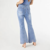 COCO + CARMEN Everstretch Flare Jeans w/ Hand Embroidered Scalloped Bottom on Simply Obsessed