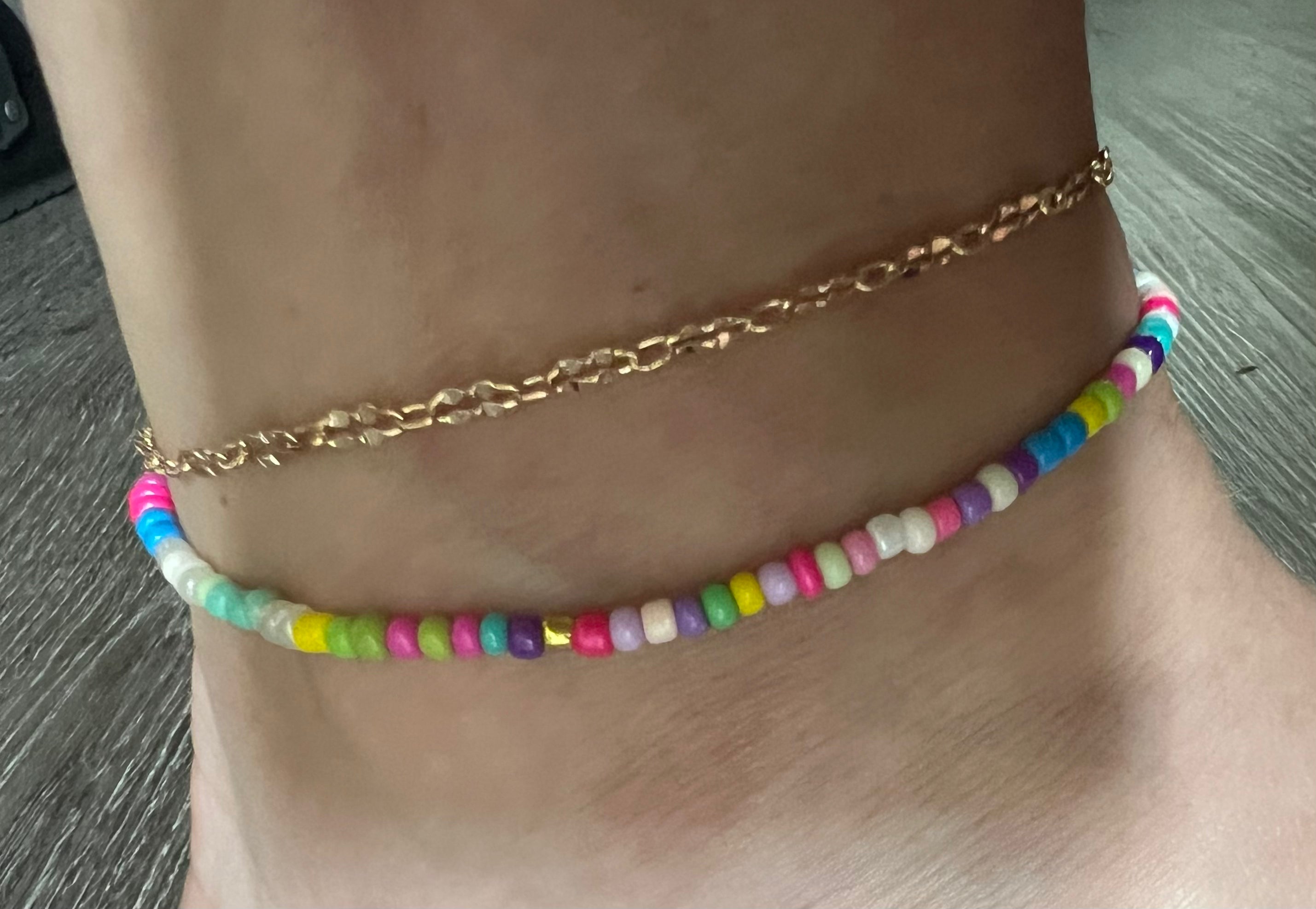 Colorful Bead & Chain Double Anklet on Simply Obsessed