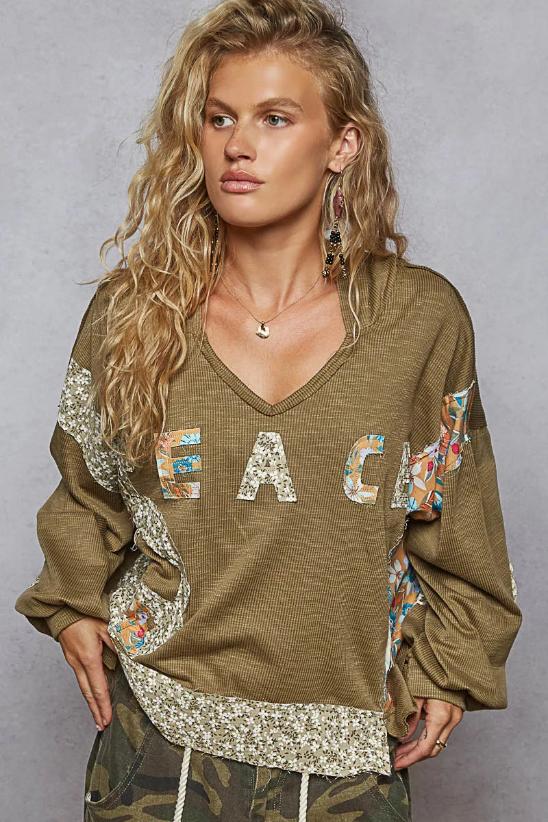 POL Peace Patch Floral Long Sleeve Hoodie on Simply Obsessed