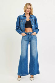 RISEN Full Size Mid Rise Wide Leg Jeans with Flared Look Plus Size on Simply Obsessed