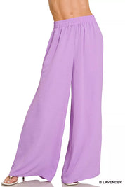 ZENANA Woven Airflow Twisted Top & Wide Leg Pants Set on Simply Obsessed