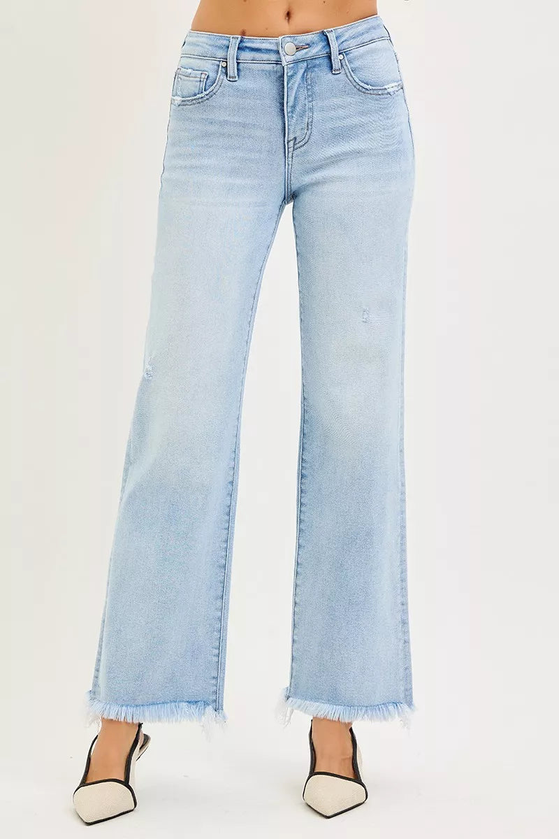 RISEN Tummy Control Mid Rise Ankle Straight Fray Hem Jeans on Simply Obsessed