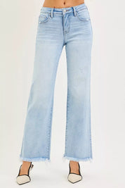 RISEN Tummy Control Mid Rise Ankle Straight Fray Hem Jeans on Simply Obsessed