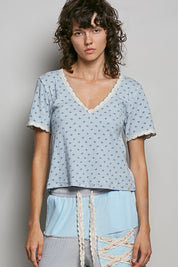 POL Floral V-Neck Short Sleeve Rib T-Shirt on Simply Obsessed